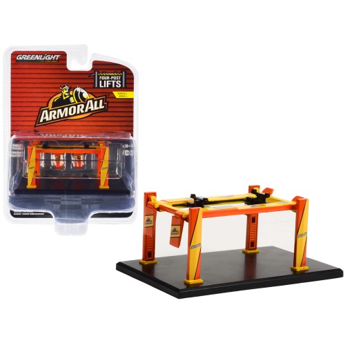Adjustable Four-Post Lift 'ArmorAll' Orange and Yellow 'Four-Post Lifts' Series 4 1/64 Diecast Model by Greenlight