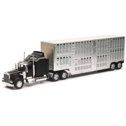 Kenworth W900 Truck Black with Pot Belly Livestock Chrome 'Long Haul Truckers' Series 1/32 Diecast Model by New Ray