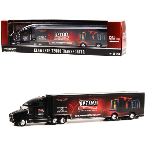 Kenworth T2000 Transporter Black 'OPTIMA Batteries: The Ultimate Power Source' 'Hobby Exclusive' Series 1/64 Diecast Model by Greenlight