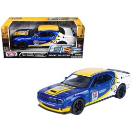 2018 Dodge Challenger SRT Hellcat Widebody #284 Blue Metallic and White with Yellow Graphics 'GT Racing' Series 1/24 Diecast Model Car by Motormax