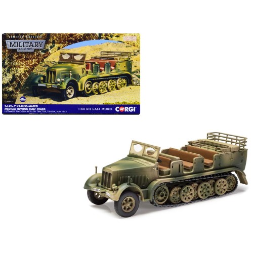 Krauss-Maffei Sd.Kfz.7 Medium Towing Half-Track AFV 'Luftwaffe FlaK Gun Artillery Tractor Tunisia' (1943) German Army 'Military Legends' Series 1/50 Diecast Model by Corgi