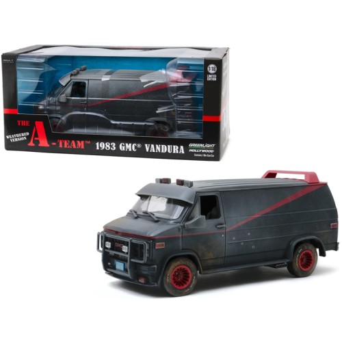 1983 GMC Vandura Black Weathered Version with Bullet Holes 'The A-Team' (1983-1987) TV Series 1/18 Diecast Model Car by Greenlight