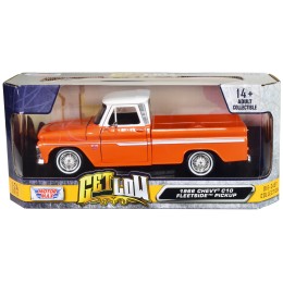 1966 Chevrolet C10 Fleetside Pickup Truck Lowrider Orange Metallic with White Top 'Get Low' Series 1/24 Diecast Model Car by Motormax