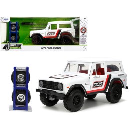 1973 Ford Bronco #008 White with Red and Black Stripes and Red Interior with Extra Wheels 'Just Trucks' Series 1/24 Diecast Model Car by Jada