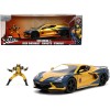 2020 Chevrolet Corvette C8 Stingray Gold Metallic and Dark Blue and Wolverine Diecast Figurine 'X-Men' 'Marvel' Series 'Hollywood Rides' 1/24 Diecast Model Car by Jada