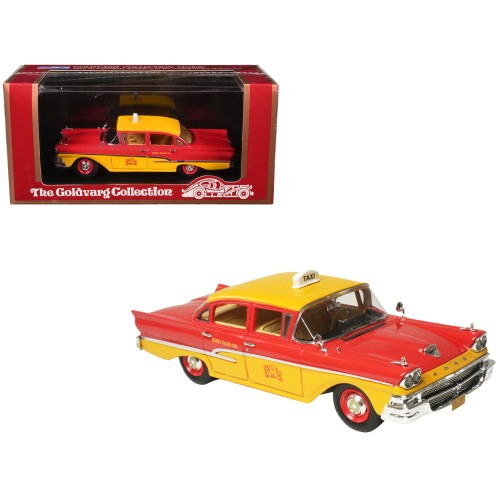 1958 Ford Custom 300 Taxi Cab 'Kind Taxi Co.' Red and Yellow with Yellow Interior Limited Edition to 200 pieces Worldwide 1/43 Model Car by Goldvarg Collection