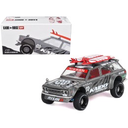Datsun Kaido 510 Wagon 4x4 RHD (Right Hand Drive) 'Kaido Offroad V1' Gray Metallic with Red Interior and Surfboards on Roof (Designed by Jun Imai) 'Kaido House' Special 1/64 Diecast Model Car by Mini GT