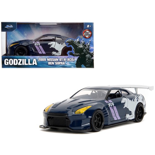 2009 Nissan GT-R (R35) Ben Sopra Dark Blue with Graphics 'Godzilla' 'Hollywood Rides' Series 1/32 Diecast Model Car by Jada