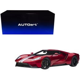 2017 Ford GT Liquid Red Metallic with Silver Stripes 1/12 Model Car by Autoart