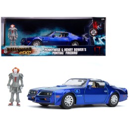 Henry Bower's Pontiac Firebird Trans Am Candy Blue with Pennywise Diecast Figurine 'It Chapter Two' (2019) Movie 1/24 Diecast Model Car by Jada