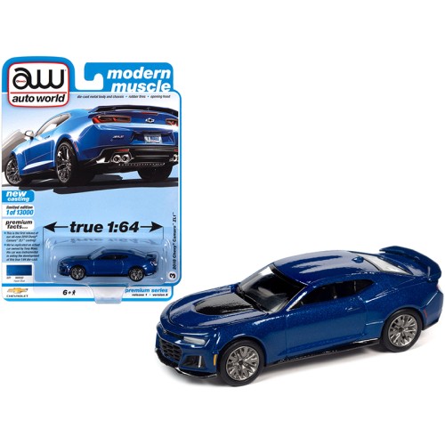 2018 Chevrolet Camaro ZL1 Hyper Blue Metallic 'Modern Muscle' Limited Edition to 13000 pieces Worldwide 1/64 Diecast Model Car by Auto World