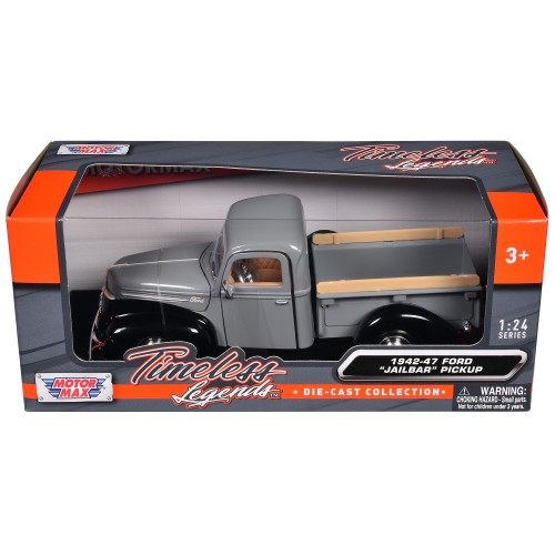 1942-47 Ford 'Jailbar' Pickup Truck Gray and Black 'Timeless Legends' Series 1/24 Diecast Model Car by Motormax