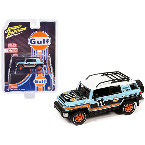 2007 Toyota FJ Cruiser #11 Light Blue 'Gulf Oil' with Roofrack Limited Edition to 6000 pieces Worldwide 1/64 Diecast Model Car by Johnny Lightning