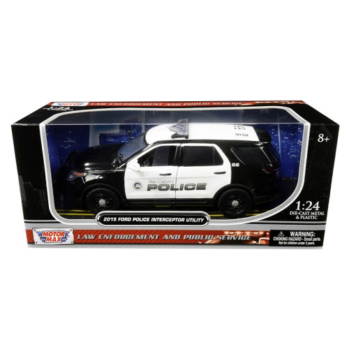 2015 Ford Police Interceptor Utility 'San Gabriel Police' (California) Black and White 1/24 Diecast Model Car by Motormax