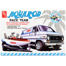 Skill 2 Model Kit Chevrolet Custom Van with Drag/Ski Boat and Trailer 'Aqua Rod Race Team' 1/25 Scale Model by AMT