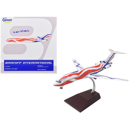 Boeing 727-200 Commercial Aircraft 'Braniff International Airways - Calder Bicentennial Livery' White with Red and Blue Stripes 'Gemini 200' Series 1/200 Diecast Model Airplane by GeminiJets
