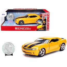 2006 Chevrolet Camaro Concept Yellow Bumblebee with Robot on Chassis and Collectible Metal Coin 'Transformers' Movie 1/24 Diecast Model Car by Jada